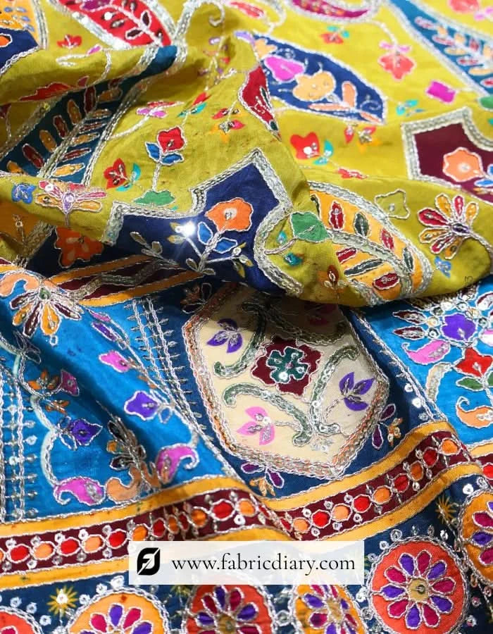 Online Wholesale Mehendi Green Panel Print Fabric for Ethnic Designers – Styled like Ritu Kumar & Falguni Shane Peacock