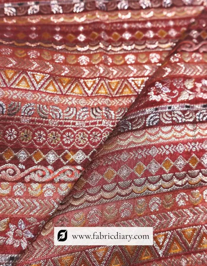 Orange Dola Silk Jacquard Print Fabric