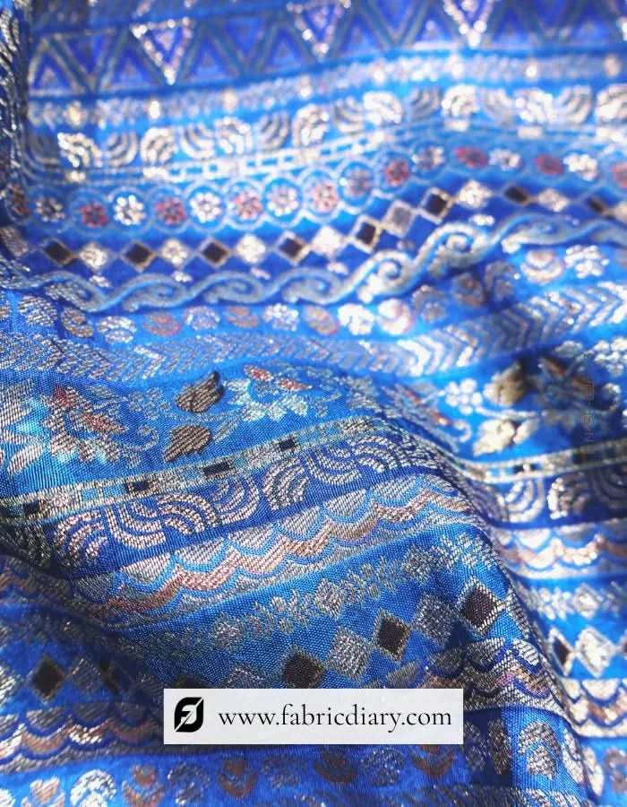 Blue Dola Silk Position Print Fabric
