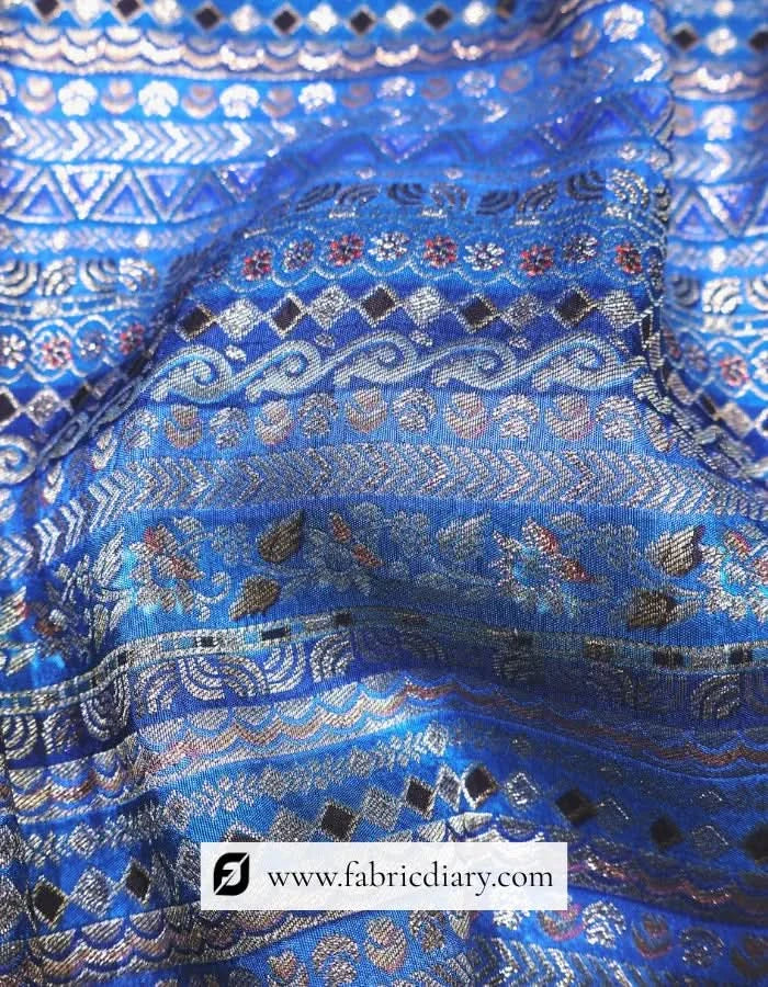 Blue Dola Silk Position Print Fabric