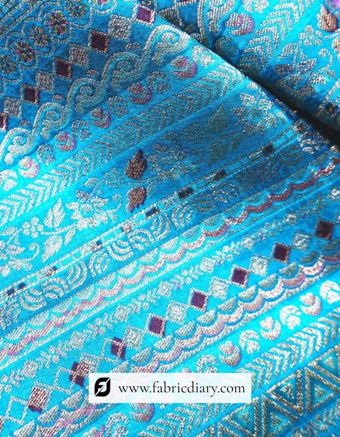 Teal Blue Dola Silk Jacquard Fabric for Indo-Western Suits – Boutique Use in Allahabad