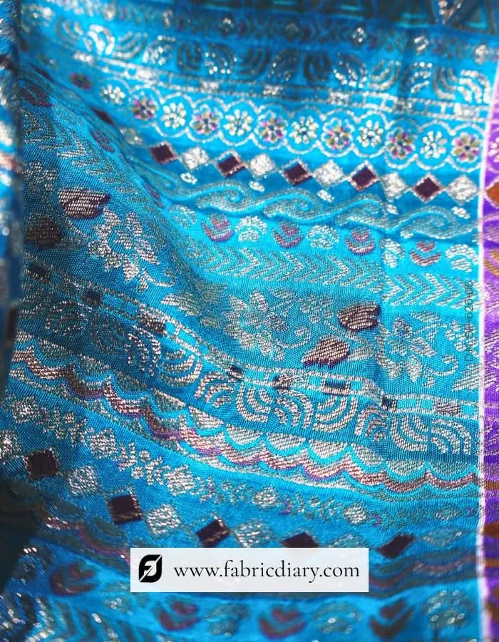 Teal Blue Dola Silk Jacquard Fabric for Indo-Western Suits – Boutique Use in Allahabad