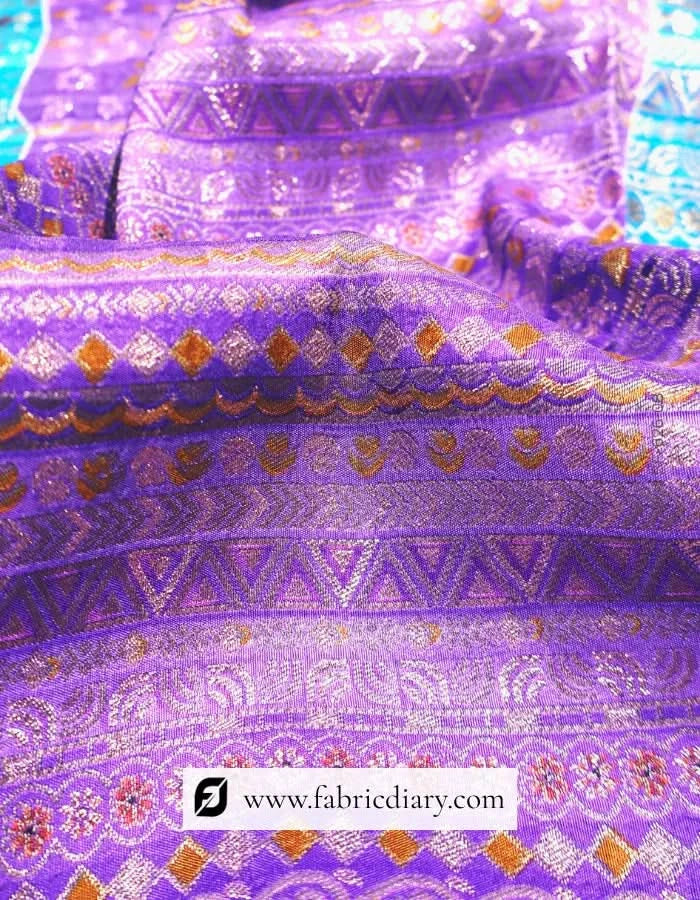 Purple Dola Silk Jacquard Fabric for Ethnic Jackets – Exported from Jamnagar