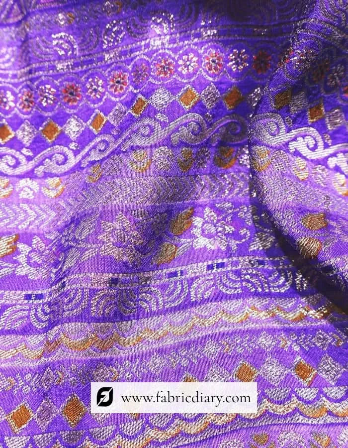 Purple Dola Silk Jacquard Fabric for Ethnic Jackets – Exported from Jamnagar