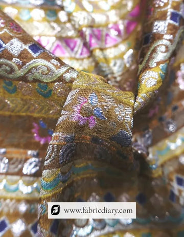 Olive Green Dola Silk Jacquard Fabric for Royal Outfits – Bulk Supplier in Bhavnagar