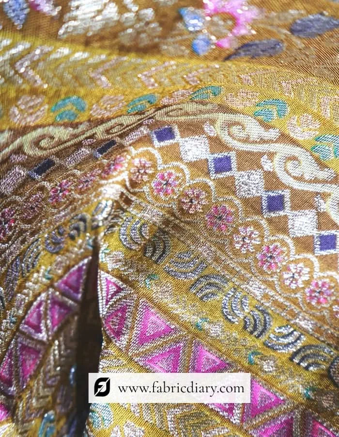 Olive Green Dola Silk Jacquard Fabric for Royal Outfits – Bulk Supplier in Bhavnagar