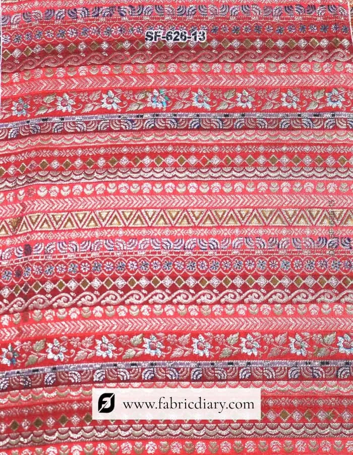 Fashion Agency Use: Red Dola Silk Position Print Fabric from Nellore