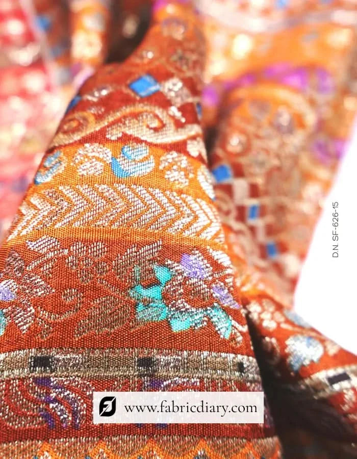 Bright Orange Dola Silk Jacquard Fabric for Wedding Attire – Based in Navi Mumbai