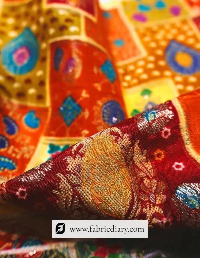 Orange Dola Silk Jacquard Position Print Fabric