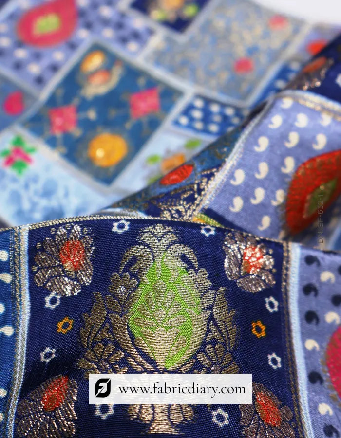 Navy Blue Position Print Jacquard Fabric – African Style
