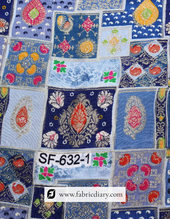 Buy Navy Blue Position Print Jacquard Fabric Online