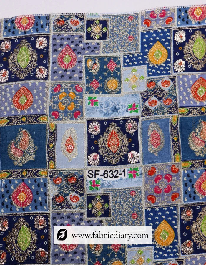 Premium Navy Blue Position Print Jacquard Fabric Wholesale