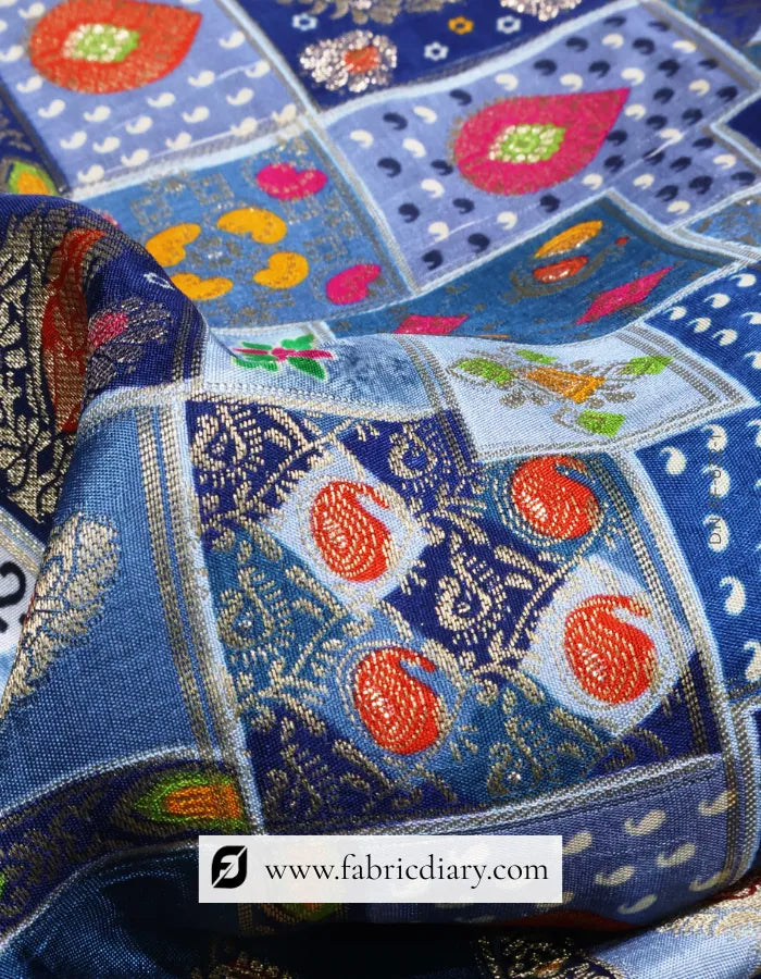Navy Blue Position Print Jacquard Fabric – African Style