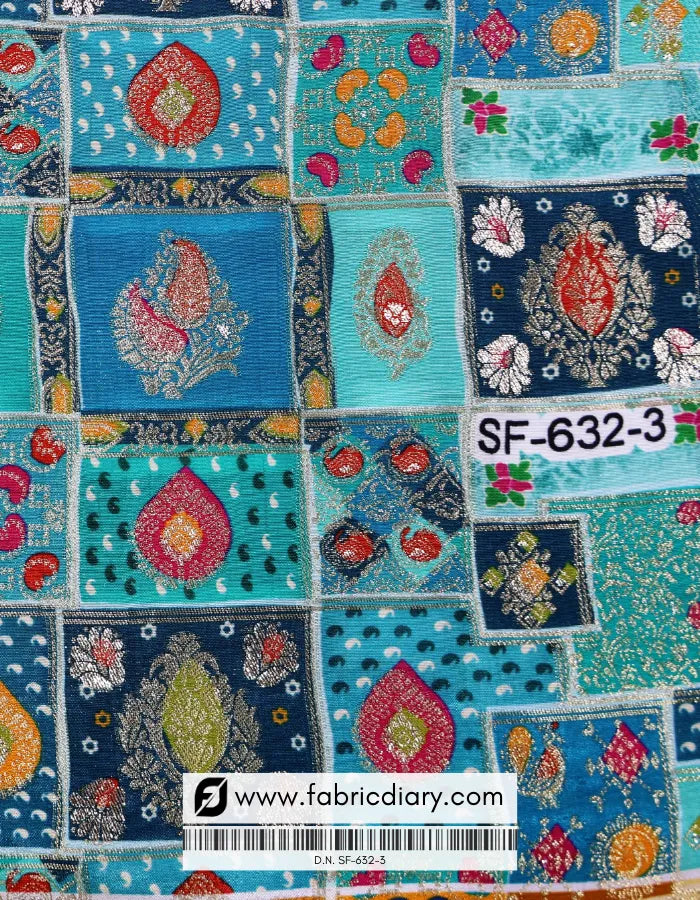 Premium Teal Green Position Print Jacquard Fabric Wholesale