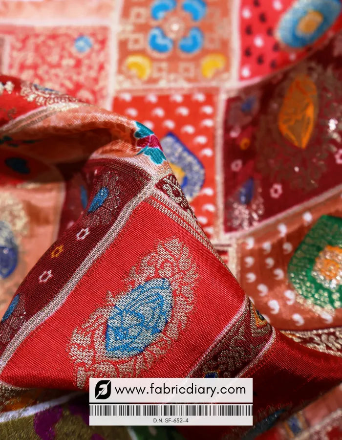 Red Position Print Jacquard Fabric – Indian Royal Style