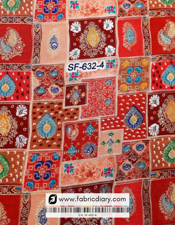 Buy Red Position Print Jacquard Fabric Online
