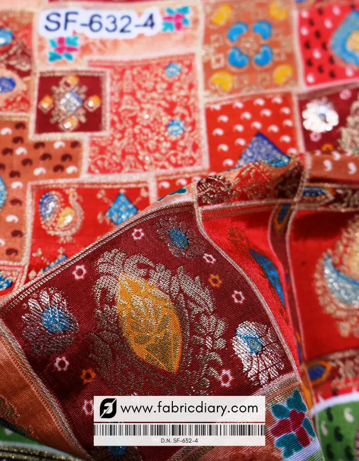 Red Position Print Jacquard Fabric – Indian Royal Style