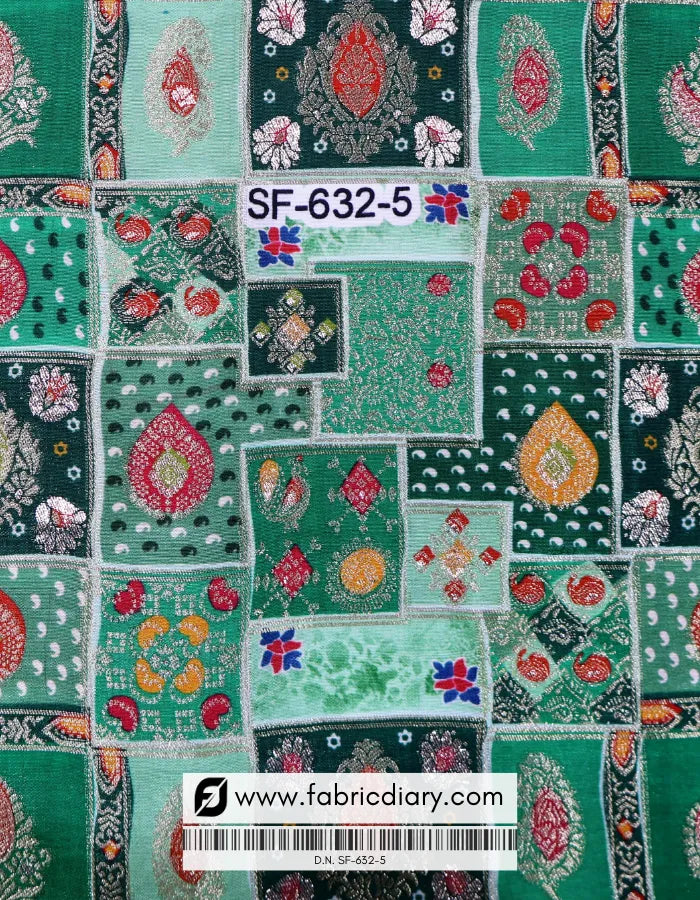 Buy Mint Green Position Print Jacquard Fabric Online