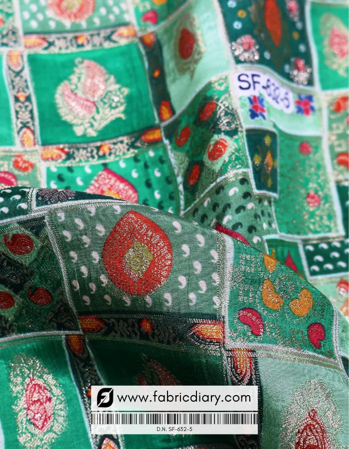 Mint Green Position Print Jacquard Fabric Asian Collection