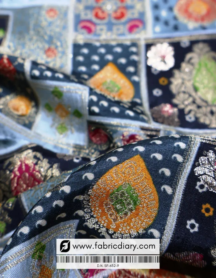 Teal Blue Position Print Jacquard Fabric – Mumbai Fashion