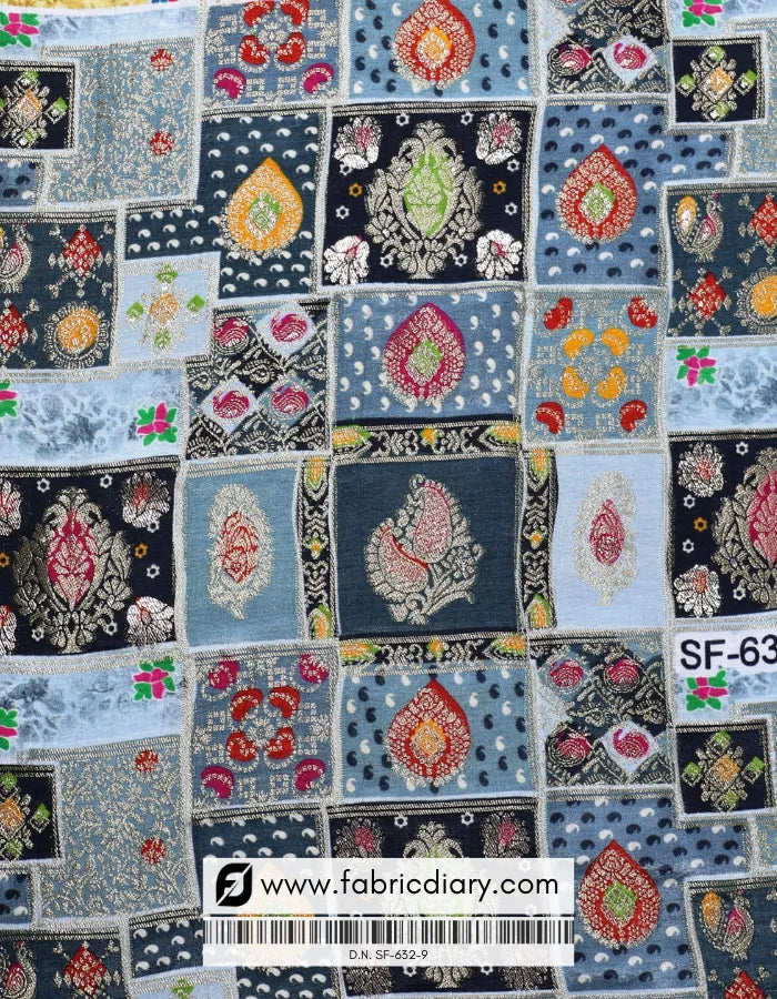 Teal Blue Position Print Jacquard Fabric – Mumbai Fashion