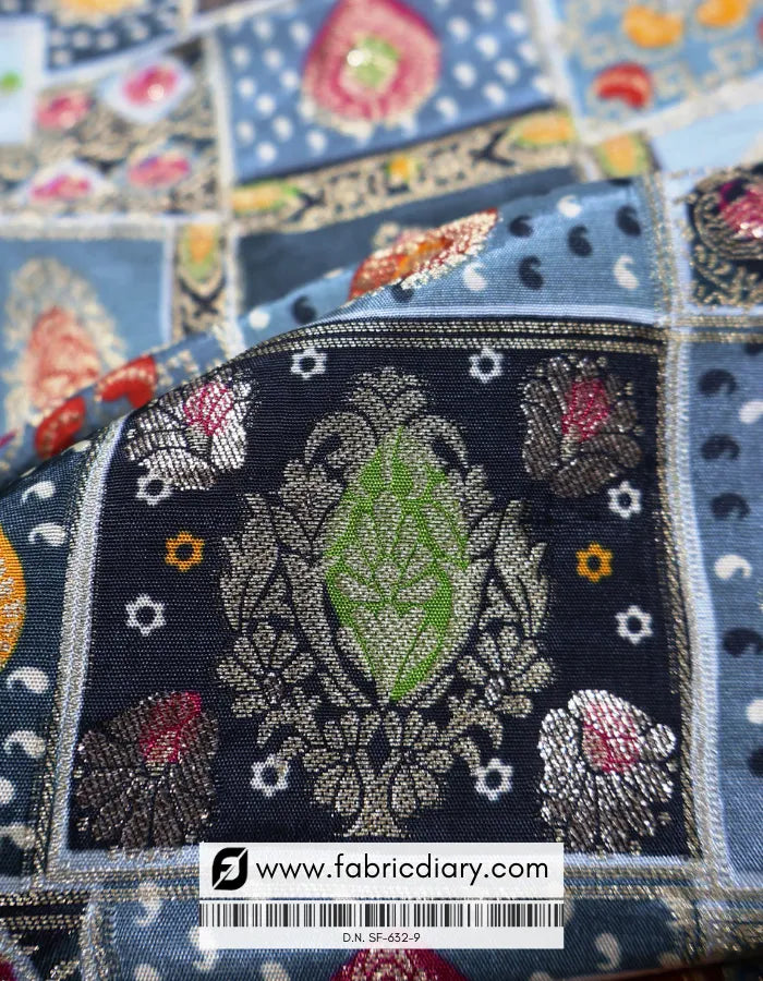 Premium Teal Blue Position Print Jacquard Fabric Wholesale