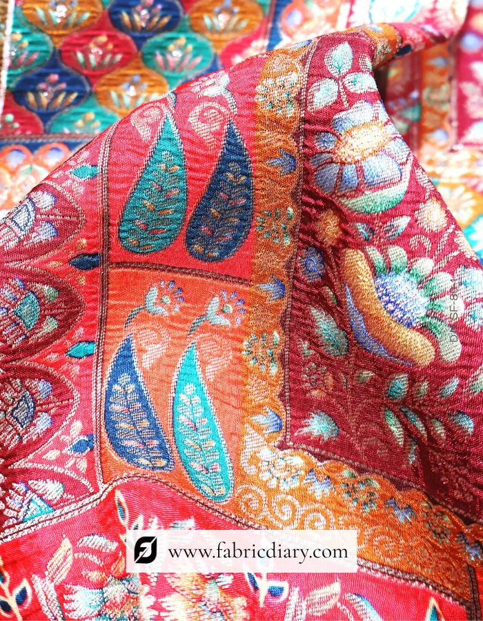 Royal Red Position Print Jacquard Fabric – Luxury Outfit