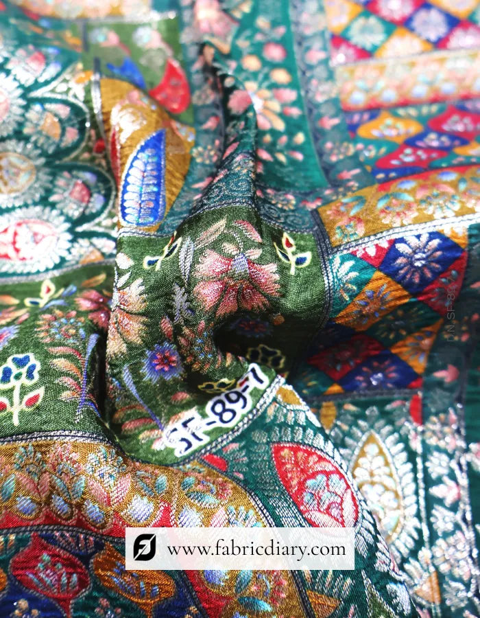 Deep Green Position Print Jacquard Fabric – Wedding Wear