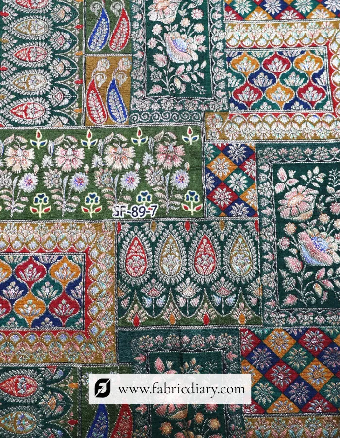 Buy Deep Green Position Print Jacquard Fabric Online
