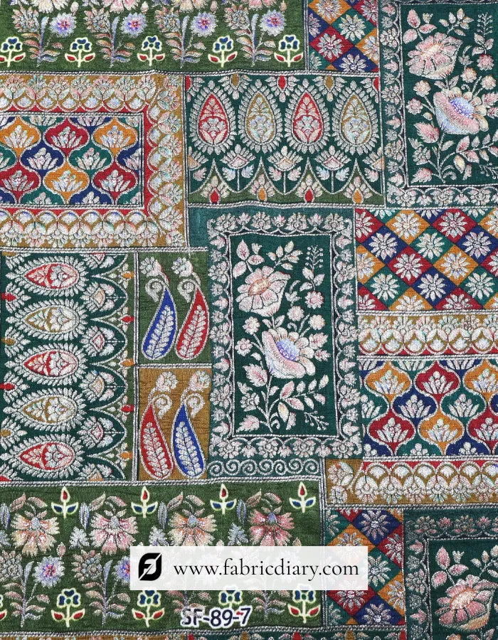 Deep Green Position Print Jacquard Fabric – Wedding Wear