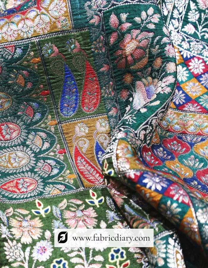 Premium Deep Green Position Print Jacquard Fabric Wholesale