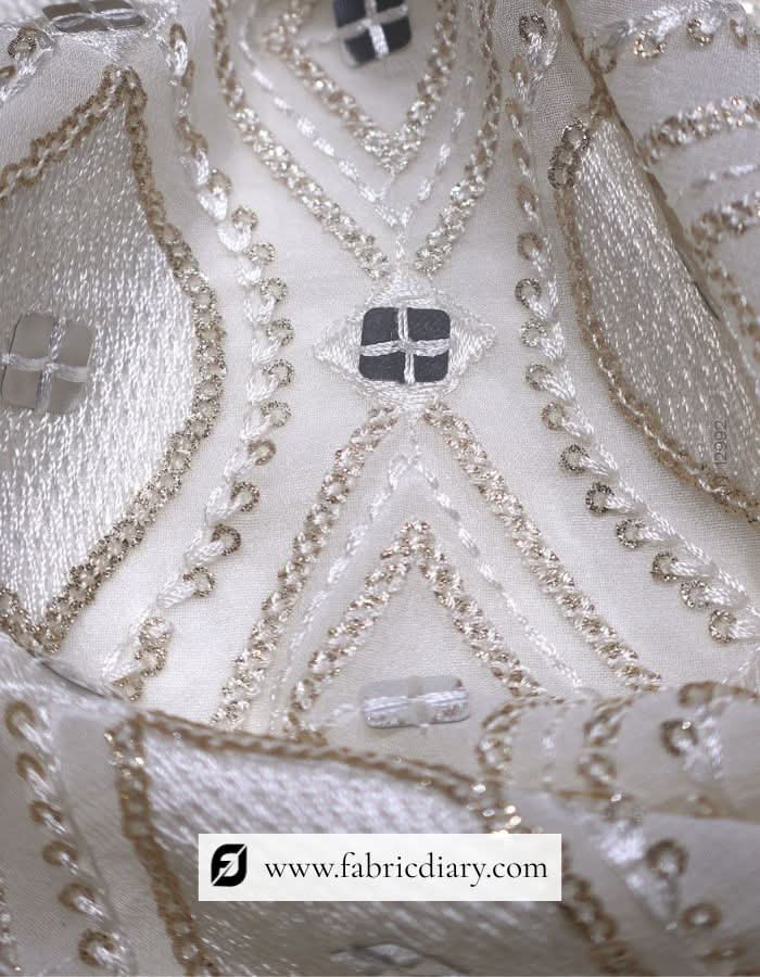 Designer sequin fabric with four-square pattern embroidery