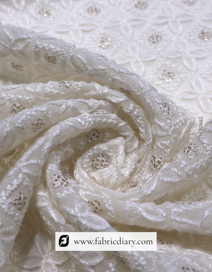 Designer Thread Work Georgette Schiffli Embroidered Fabric
