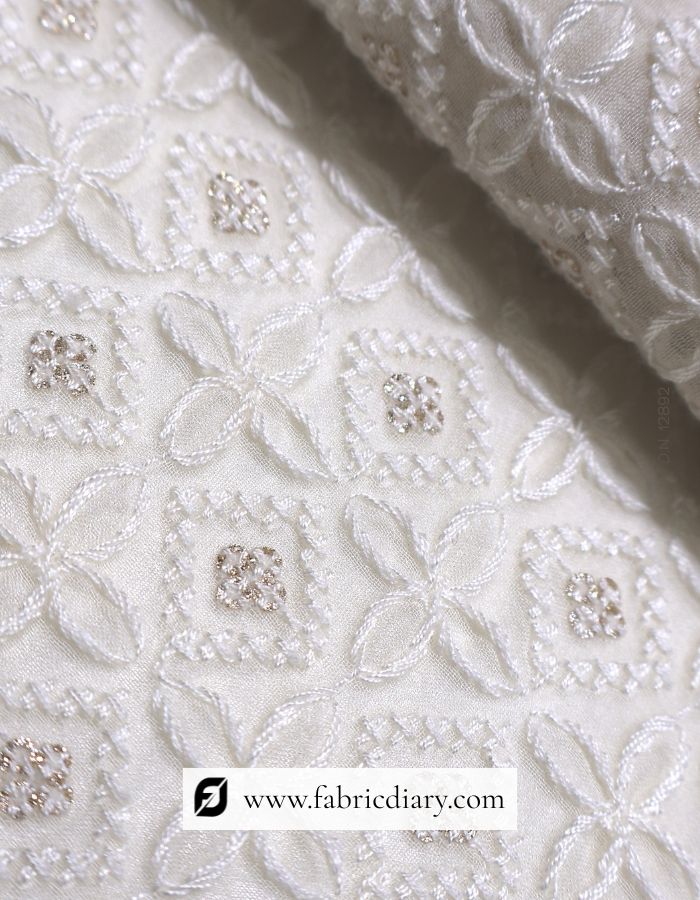 Designer Thread Work Georgette Schiffli Embroidered Fabric
