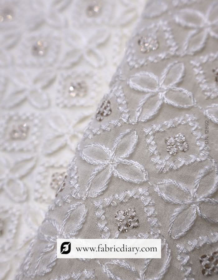 Thread work Schiffli fabric on georgette for women’s dresses