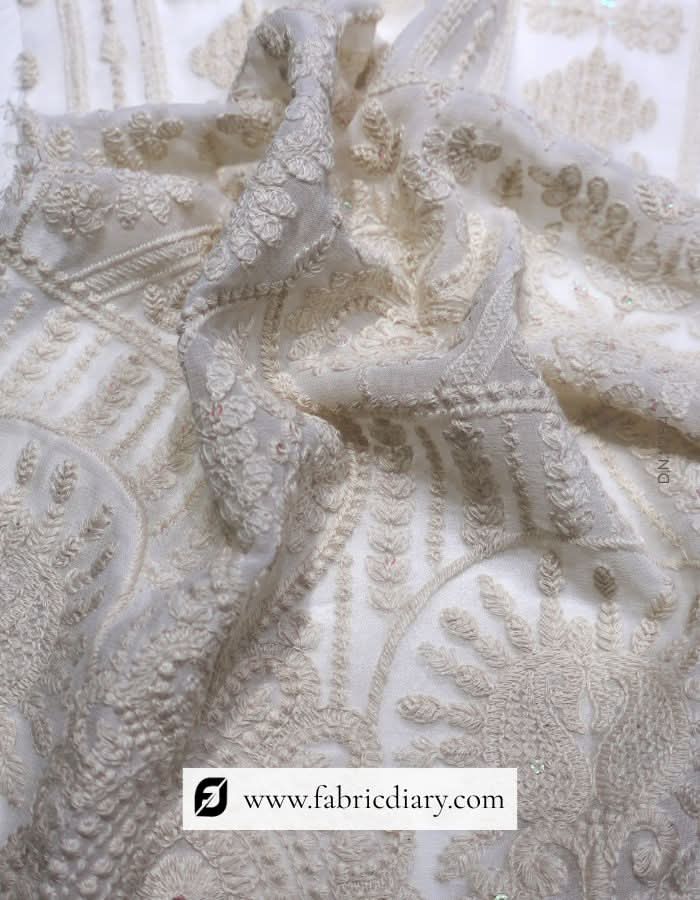 Designer Embroidered Lucknowi Chikankari Daman Fabric – #284
