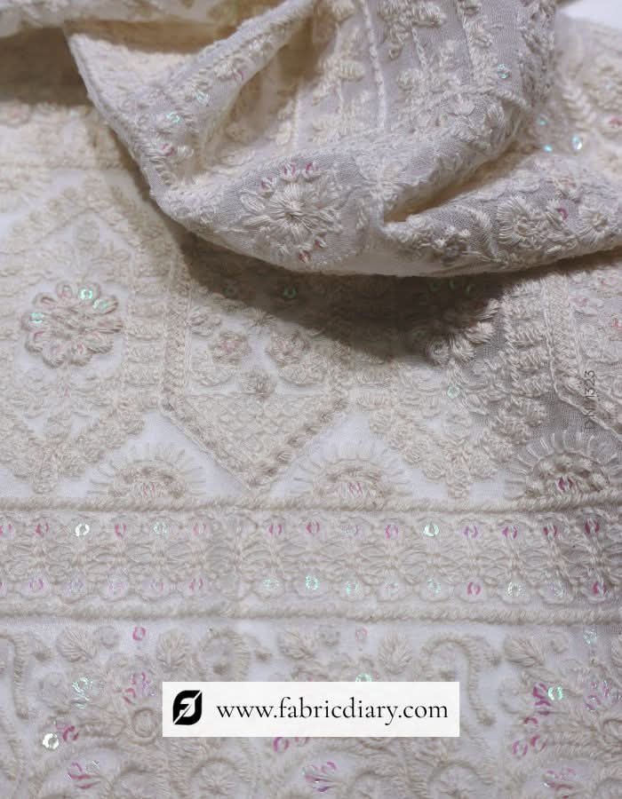 Embroidered Lucknowi Chikankari Daman Fabric – #323