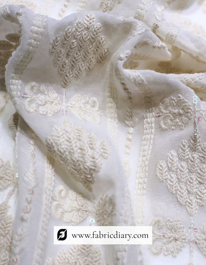 Designer Embroidered Lucknowi Chikankari Daman Fabric – #284