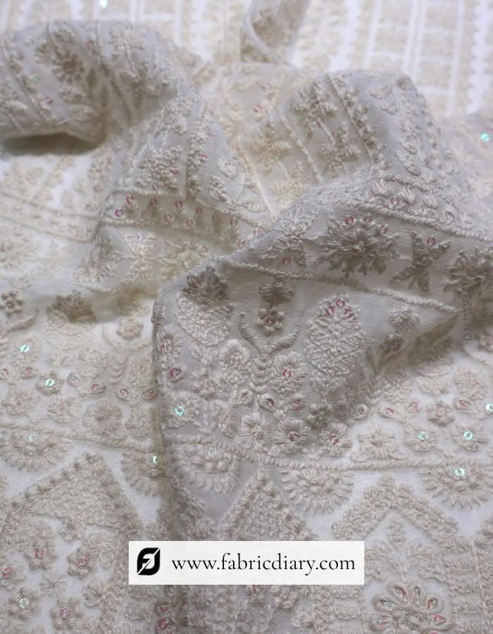 Embroidered Lucknowi Chikankari Daman Fabric – #323