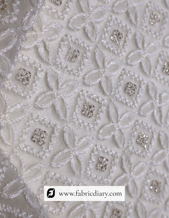 Schiffli embroidery fabric with designer georgette threadwork