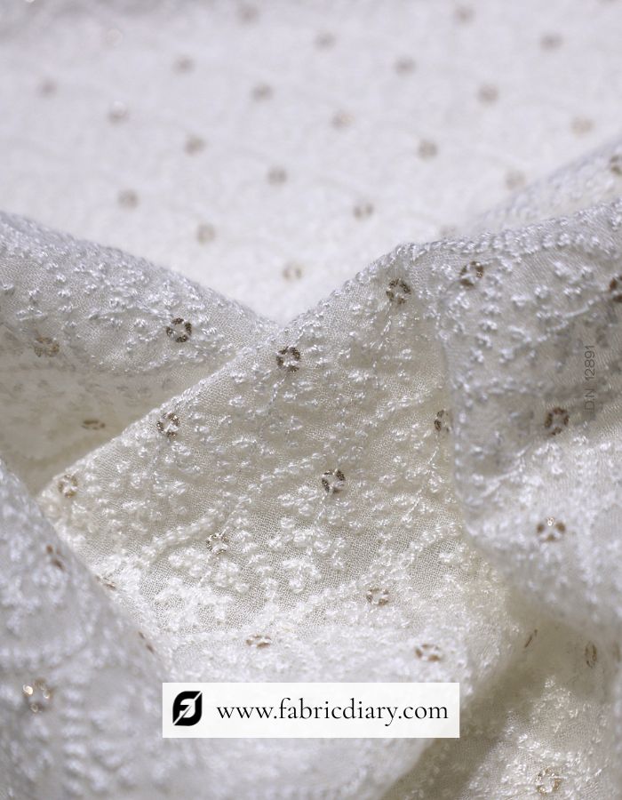 Heavy Designer Georgette Schiffli Embroidered Fabric