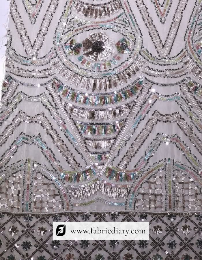 Prom dress fabric with multicolor sequins – embroidered designer textile