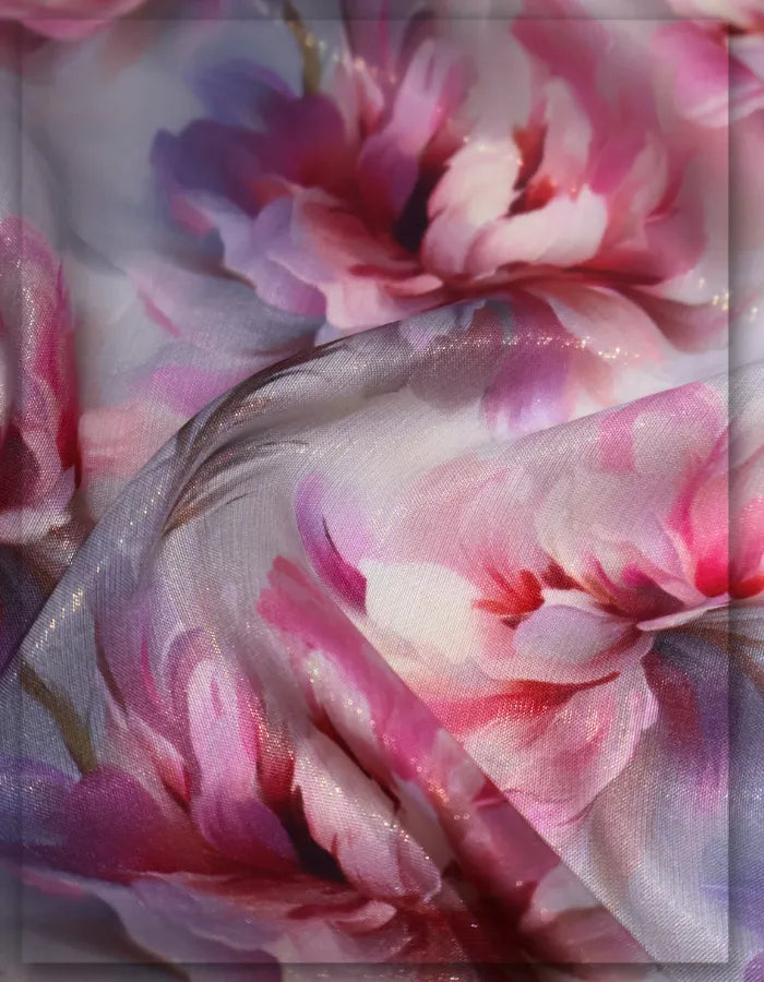 designer floral silk fabric for couture fashion