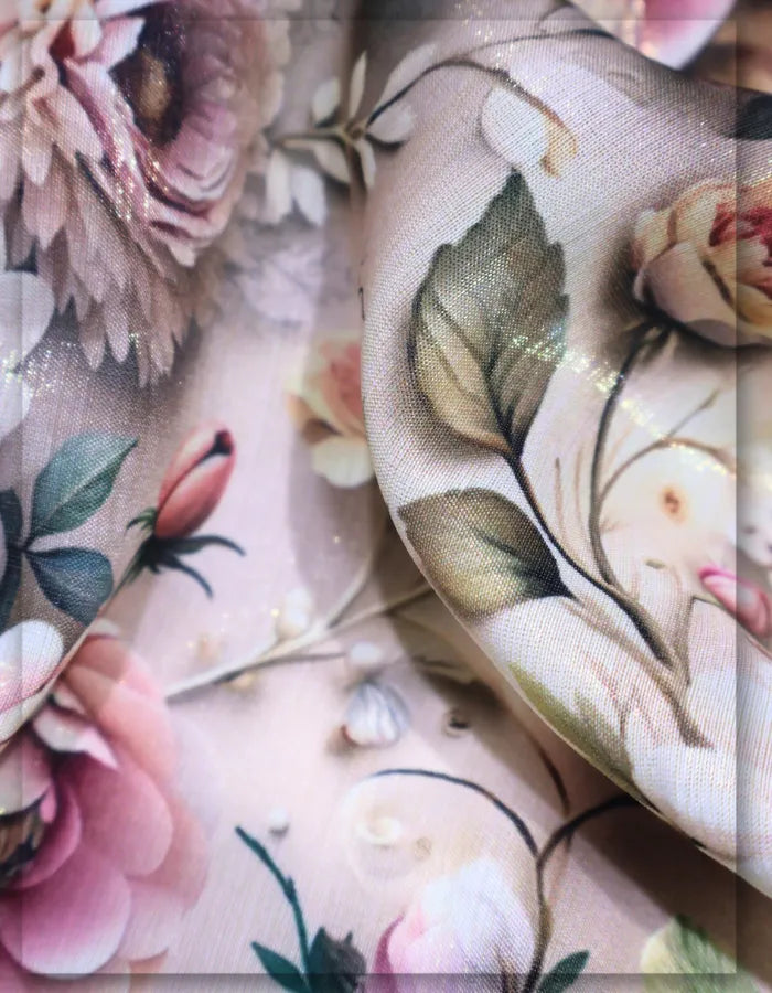 premium silk floral fabric for luxury dress creation