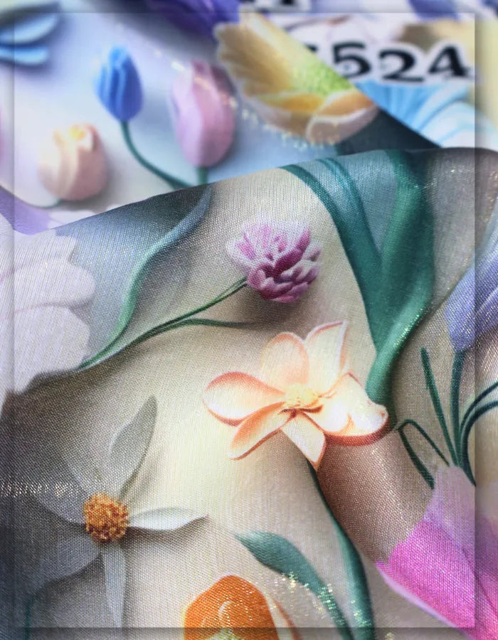 3D floral silk fabric for designer apparel creation