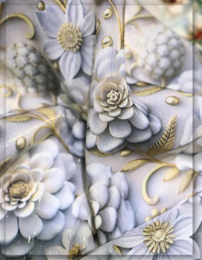 designer floral silk fabric for tunic dress elegant wear