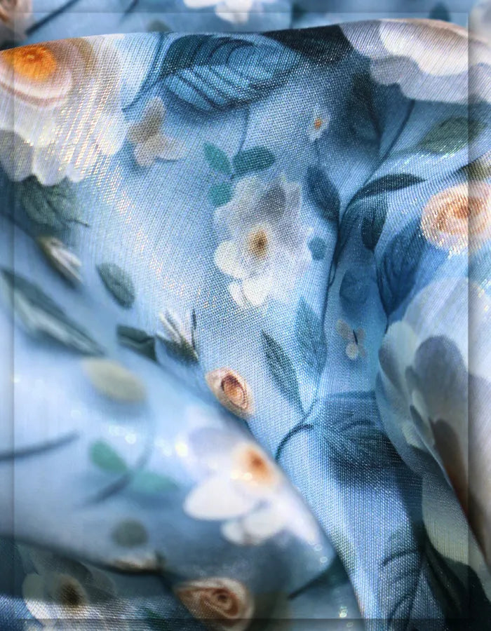 ruffle style floral silk fabric for women dress modern design