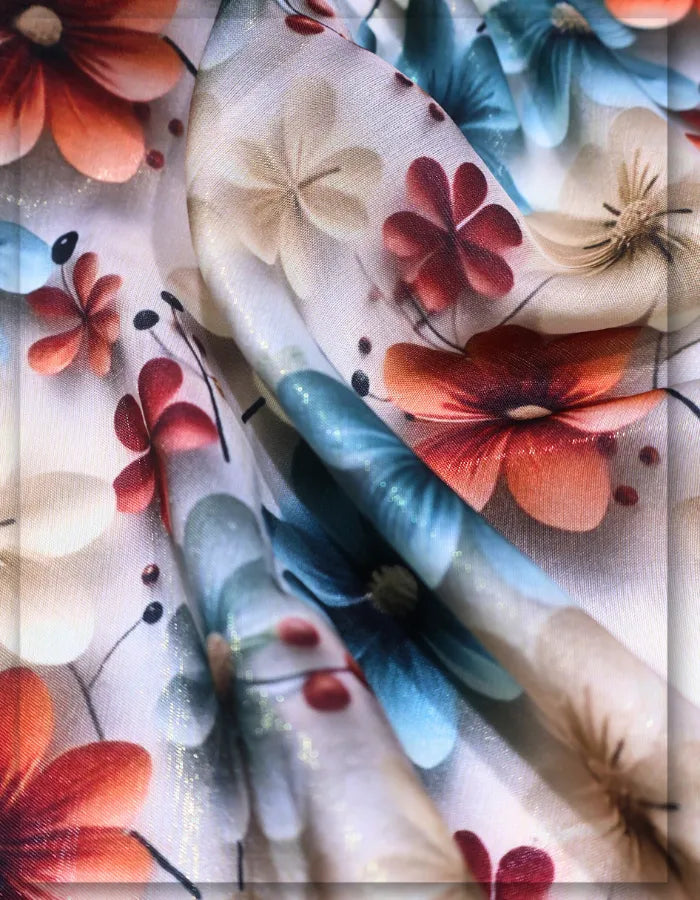 evening gown floral silk fabric luxury smooth finish