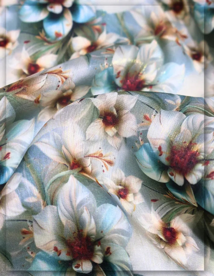 luxury floral silk fabric for beach dress flowy soft texture