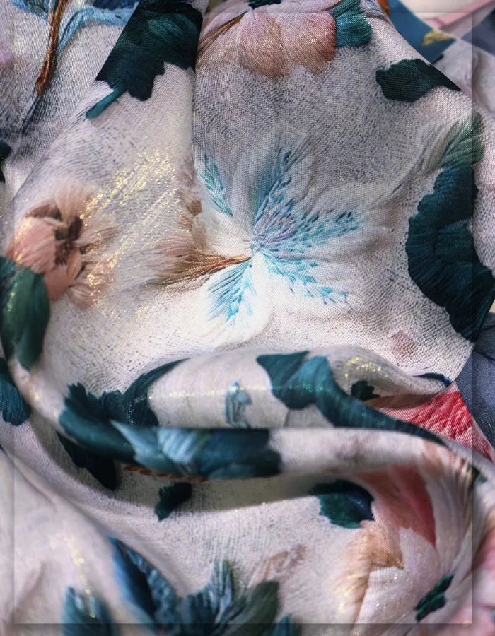 designer silk floral fabric for couture dress creation